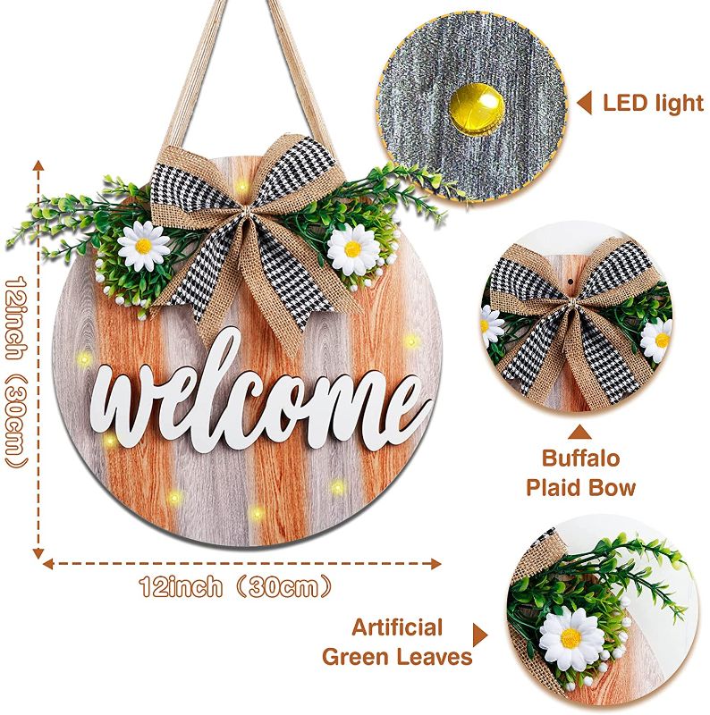 Photo 1 of 12in LED AerWo Welcome Sign for Front Door Decor, Interchangeable Rustic Hello Sign  Decoration
