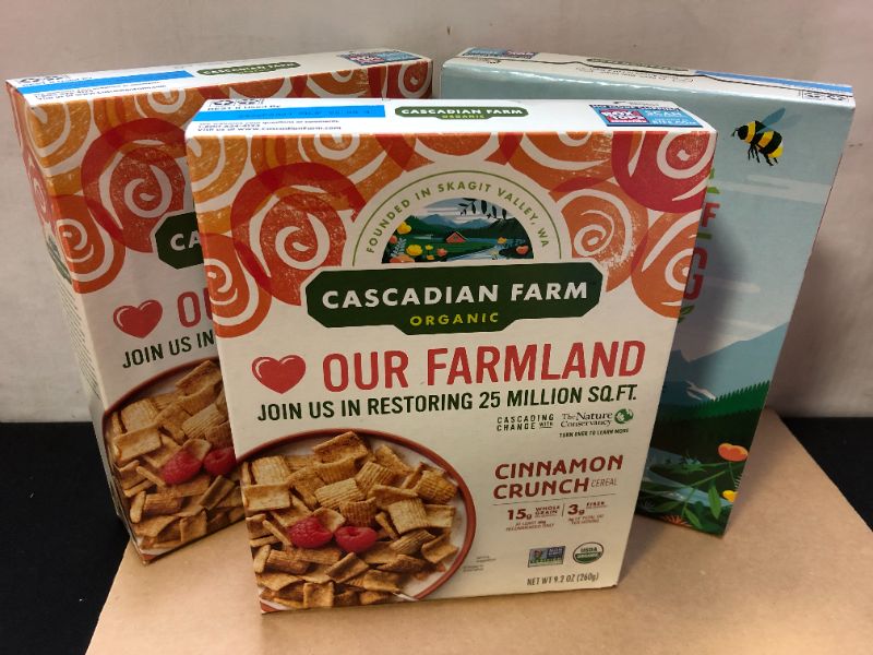 Photo 1 of 3 pack Cascadian Farm Organic Cinnamon Crunch Breakfast Cereal - 9.2oz exp 09-24-2021