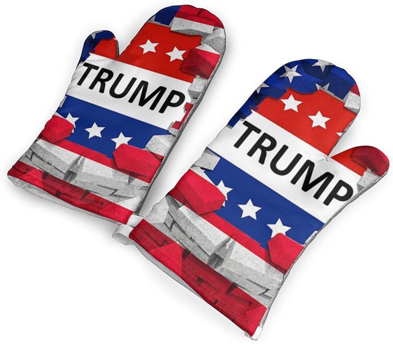 Photo 1 of 
KZEMATLI Oven Mitts 1 Pair American USA Trump Flag Heat Resistant Non-Slip with Cotton Lining Extra Long Gloves for Baking Cooking BBQ Frying Best Kitchen Gift