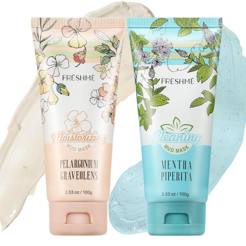 Photo 1 of FRESHME Facial Mud Mask - Moisturizing Deep Cleaning Face Mask Clay Mask Hydrating Skin Care (2Pack, Cleansing + Moisturizing)