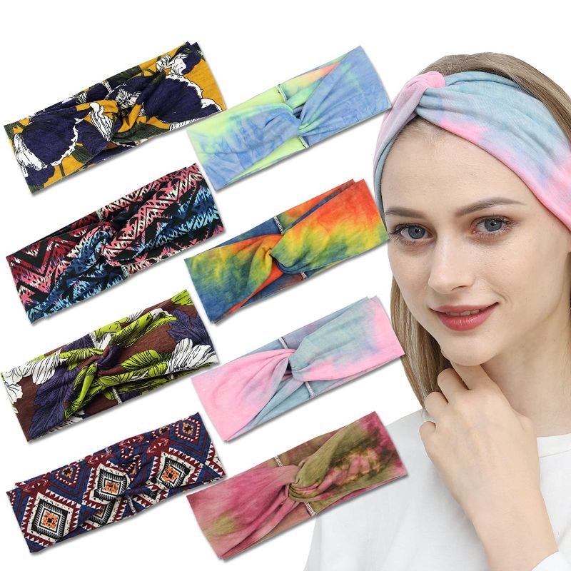 Photo 1 of Turban Headbands for Women, Boho Thick Wide Headbands African Head Wraps, Twist Knotted Headband Hair Bands Cute Hair Accessories (boho headbands 2)