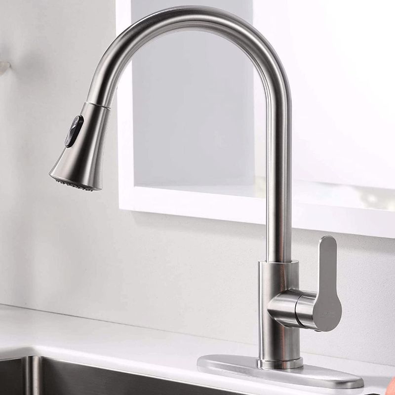 Photo 1 of AMAZING FORCE Kitchen Faucet with Pull Down Sprayer, Kitchen Sink Faucet Single Handle, Kitchen Faucet Brushed Nickel Utility Sink Faucet for Laundry Sink Stainless Steel
