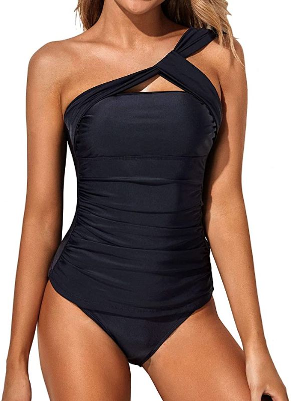 Photo 1 of ankini Bathing Suits for Women Two Piece One Shoulder Swim Top with Shorts Swimsuits, SIZE M