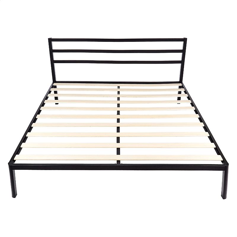 Photo 1 of Amazon Basics Modern Metal Platform Bed Frame with Headboard - 14 Inch Leg Height, Queen Size, Black
