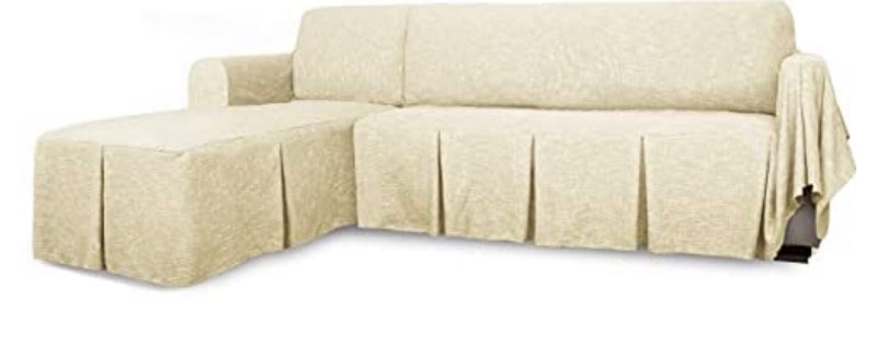 Photo 1 of ZNSAYOTX 2 Piece Sectional Sofa Cover Washable L Shape Couch Covers with Ruffles Pets Slipcovers for Sectional Sofa Durable Furniture Protector Slipcovers (3 Seat with Right Chaise, Light Yellow)