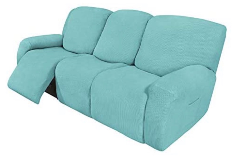 Photo 1 of Easy-Going 8 Pieces Recliner Sofa Stretch Sofa Slipcover Sofa Cover Furniture Protector Couch Soft with Elastic Bottom Kids, Spandex Jacquard Fabric Small Checks Light Green