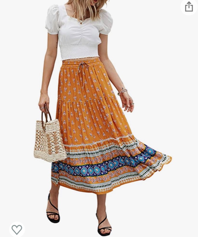 Photo 1 of Pdfmily Summer Eight Colors Women’s Boho Vintage High Elastic Waist Pleased Floral Print Long Skirt MEDIUM