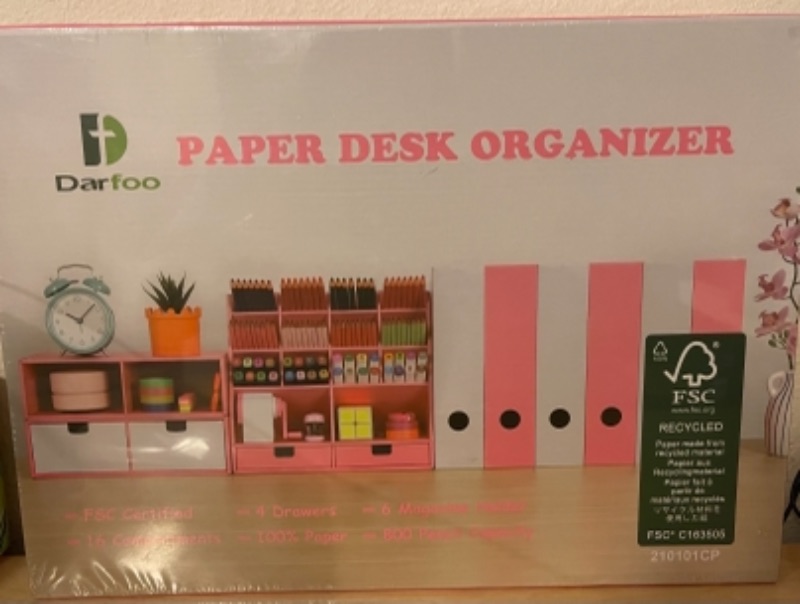 Photo 2 of Pink Desk Organizer Set with 6 Magazine File Holder Organizer 4 Drawers & 16 Compartments - Huge Capacity stationary organizer for Home, School, Office Supplies, FSC Certified Cardboard, DIY Project