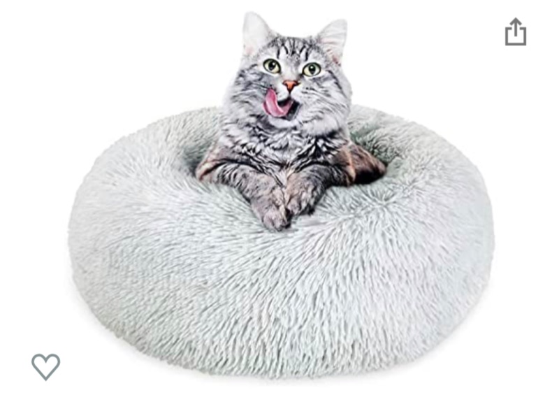 Photo 1 of BEDELITE Dog Bed Cat Bed - Round Dog Bed in Soft Faux Fur Pet Bed, Donut Calming Dog Bed & Cat Bed for Small Medium Dog & Cat 20/23/30 Inches Fit up to 15/25/45LBS (Grey, Blue, Brown) Washable