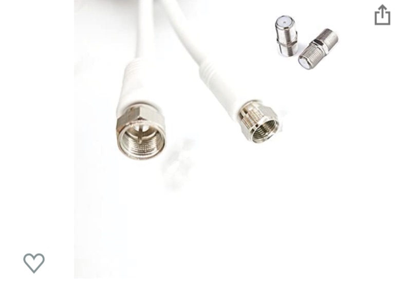 Photo 1 of TJIUSI 2 Pack Coaxial Cable 1.5FT RG6 Digital Audio Vide 75Ohm White Low Loss coaxial Cable (F-Type Male to F-Type Male) with F-Type Cable Extension Adapter 2 Pcs