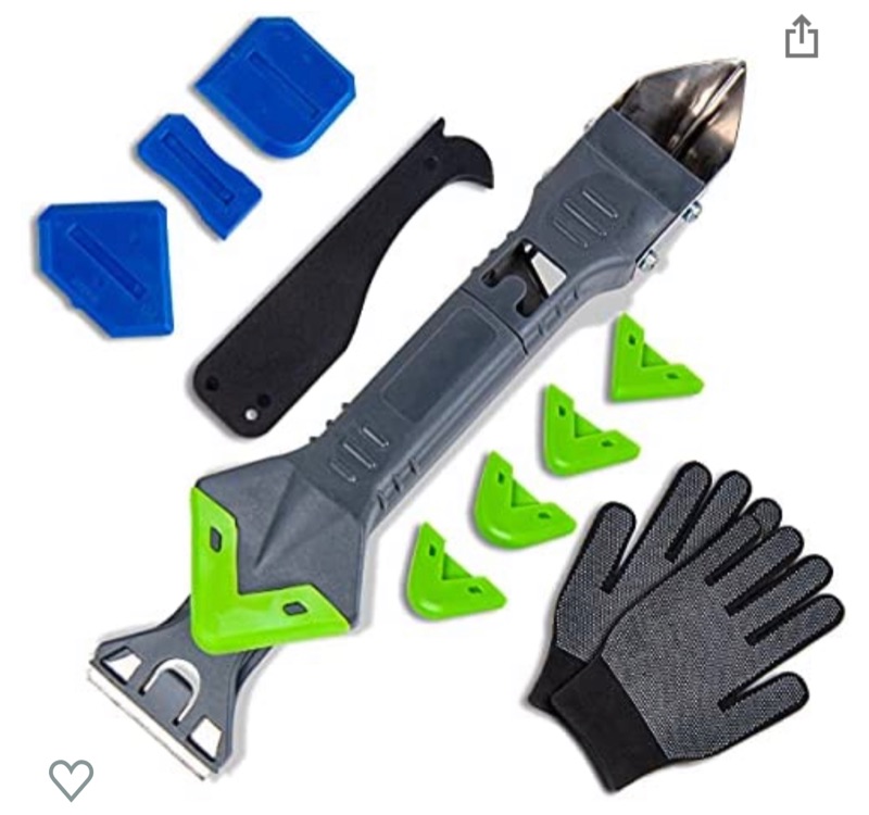 Photo 1 of 5 In 1 Silicone Caulking Tools, Caulk remover Tool Finishing Kit (Stainless Steelhead) With Scraper Gloves, 5 Replaceable Silicone Pads, Easy Great Tools For Kitchen Window Glass Floor Sink Joints