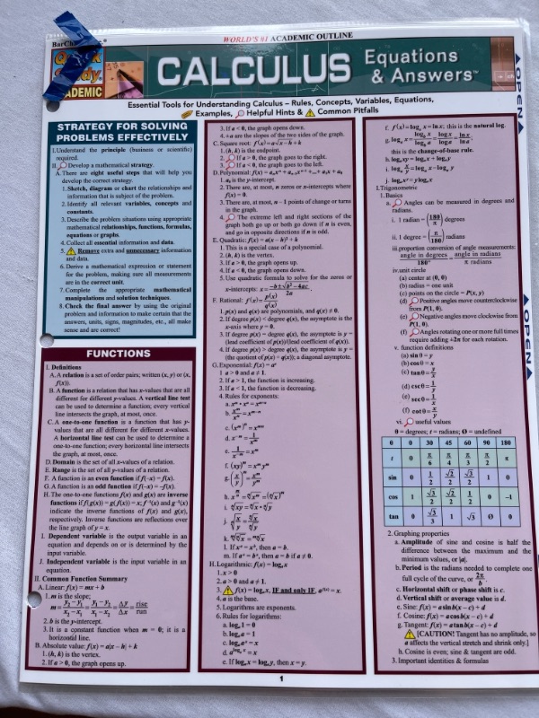 Photo 2 of BarCharts Inc. 9781423208563 Calculus Equations & Answers