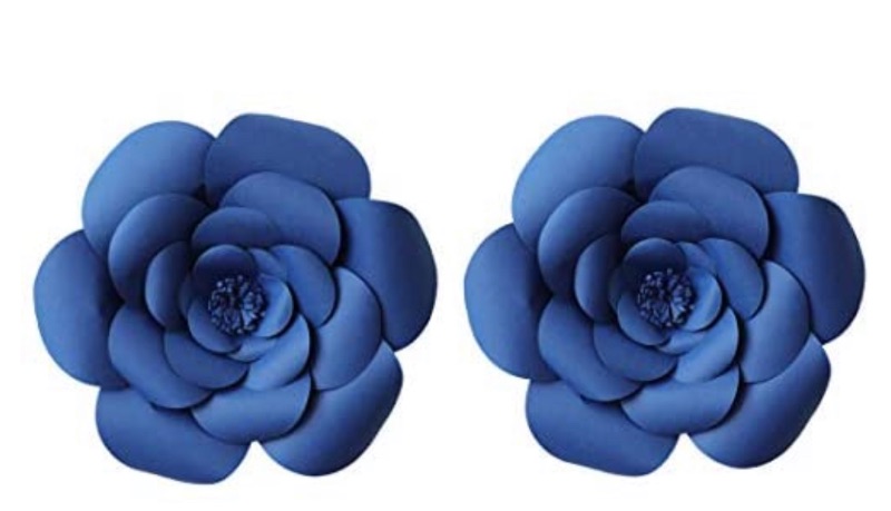 Photo 1 of 2pcs 8inch Paper Flower Backdrop Decoration Party Paper Flower Wedding Rose Flower Wall Backdrop DIY Paper Handmade Craft for Nursey,Baby Shower,Birthday,Home Decor (8inch, Royal Blue)