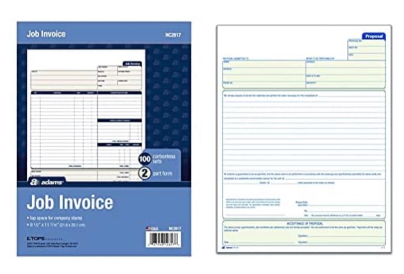 Photo 1 of Adams Job Invoice Forms, 2-Part Carbonless, for Service and Repair Billing, 100 Individual Sets Per Pack, White, 8-1/2 x 11 & Proposal Book, 2-Part with Carbon, 8.38 x 11.44 Inches, White, 50 Sheets