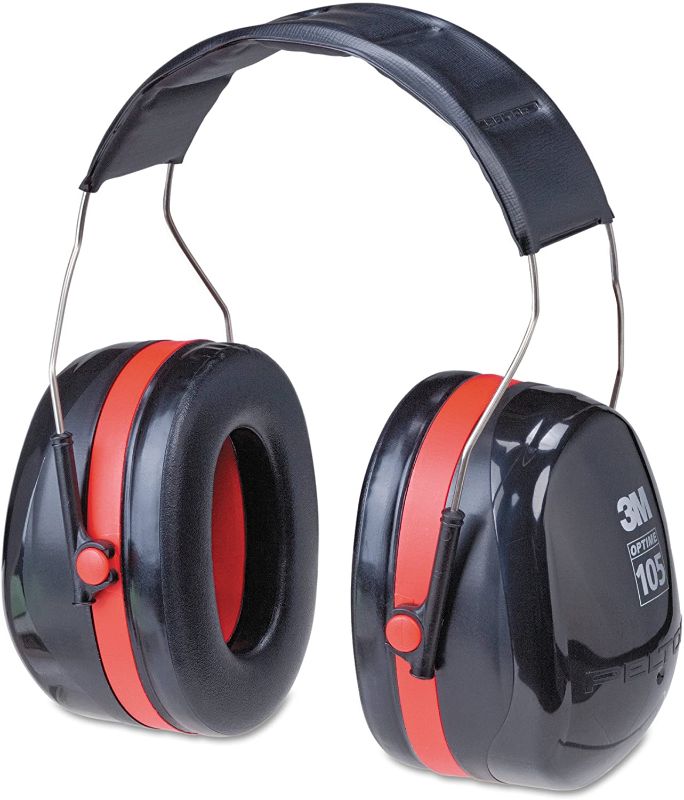 Photo 1 of 3M H10A Peltor Optime 105 Over the Head Earmuff, Ear Protectors, Hearing Protection, NRR 30 dB,Black, Red
