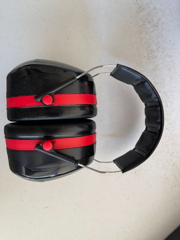 Photo 2 of 3M H10A Peltor Optime 105 Over the Head Earmuff, Ear Protectors, Hearing Protection, NRR 30 dB,Black, Red
