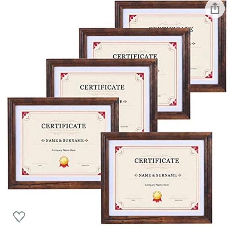 Photo 1 of QUTREY 8.5x11 Picture Frame Set of 5, Matted to Display 8.5x11 Diploma Certificates Documents Awards for Wall Tabletop, Brown