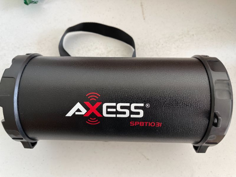 Photo 2 of AXESS SPBT1031 Portable Bluetooth Indoor/Outdoor 2.1 Hi-Fi Cylinder Loud Speaker with Built-In 3" Sub and SD Card, USB, AUX Inputs in Red
