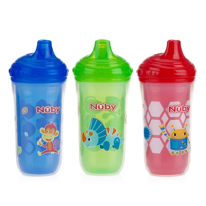 Photo 1 of Nuby Insulated No Spill Easy Sip Cup with Vari-Flo Valve Hard Spout, Boy, 9 Oz, 3 Count
