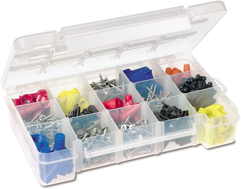 Photo 1 of Akro-Mils 05705 Plastic Portable Parts Storage Case for Hardware and Crafts with Hinged Lid and 4 Adjustable Dividers, (8-3/8-Inch x 5-Inch x 1-5/8-Inch),...
