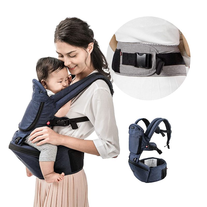 Photo 1 of MiaMily Hipster Plus Hip Seat Baby Carrier 6-in-1 Front and Back, Lumbar Support, for Newborn to Toddler, Storage, Dark Blue