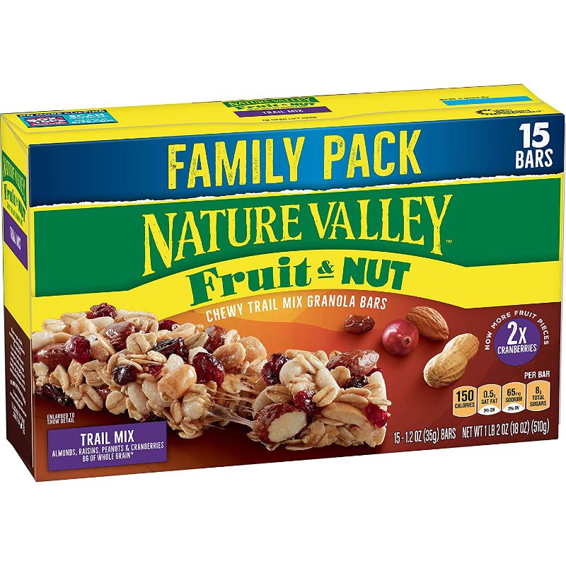 Photo 1 of 2 pack Nature Valley Granola Bars, Fruit and Nut, Chewy Trail Mix Granola Bars, 18 oz, 15 ct

best before oct-11-21

