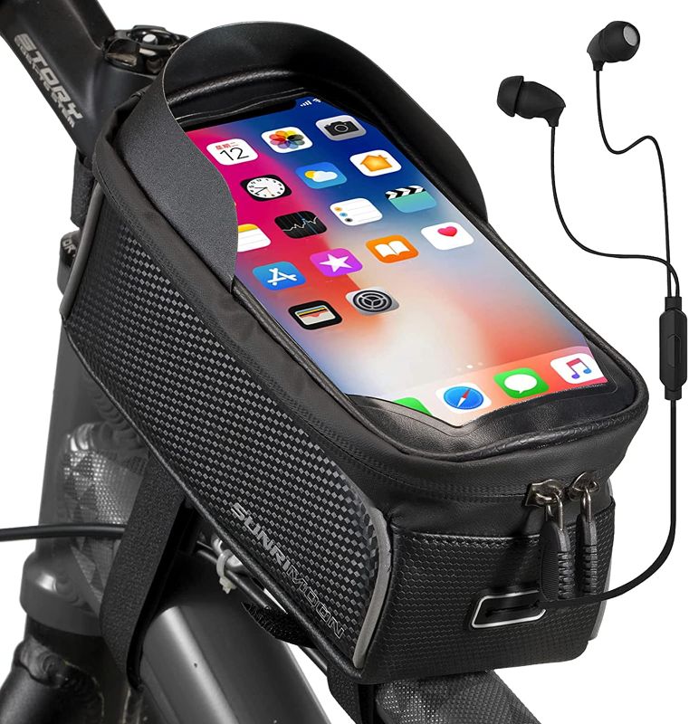Photo 1 of SUNRIMOON Bike Phone Bag Bicycle Front Frame Bag Waterproof Bike Pouch Top Tube Bag Bike Accessories Bag Phone Holder for Cycling, Fits for iPhone Plus xs max, 6.5''
