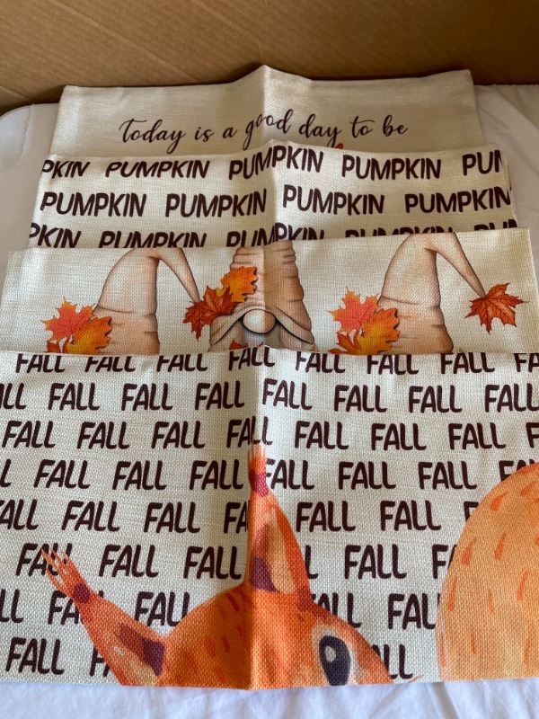 Photo 2 of Allorry Fall Pillow Covers 18x18 Set of 4 Inches Gnomes Pumpkin Thanksgiving Farmhouse Decorative Autumn Pillowcase Linen Cushion Case for Home Decor Set of 4