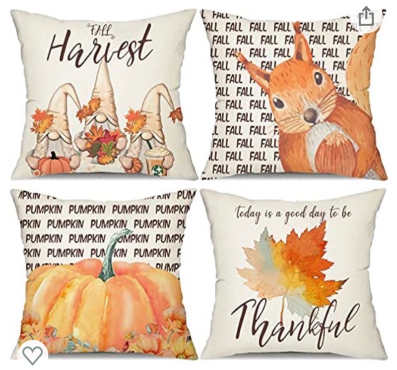 Photo 1 of Allorry Fall Pillow Covers 18x18 Set of 4 Inches Gnomes Pumpkin Thanksgiving Farmhouse Decorative Autumn Pillowcase Linen Cushion Case for Home Decor Set of 4