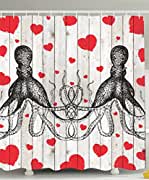 Photo 1 of Ambesonne Octopus Shower Curtain, Kraken Roses Leaves Tentacles Vintage Antiqued Sea Life Theme, Cloth Fabric Bathroom Decor Set with Hooks, 70" Long, Pale Brown Pink