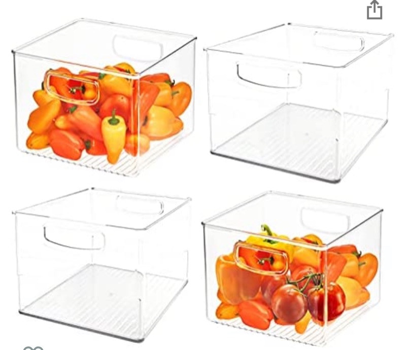 Photo 1 of 4 Pack PET Material Large Clear Refrigerator Organizer Bins, Recyclable and ECOfriendly,Sturdy Clear Freezer Bin With Handle Food storage for Pantry, Fridge, Kitchen, Cabinets,BPA FREE