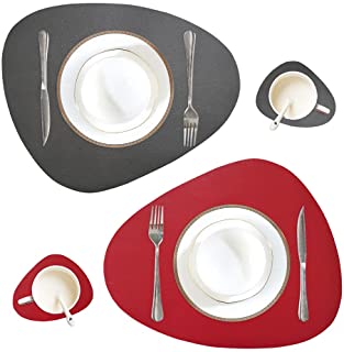 Photo 1 of 4Pcs Leather Placemats with Coasters Dual-Sided Unique Oval Table Mats Upgraded PU and Color in 2021