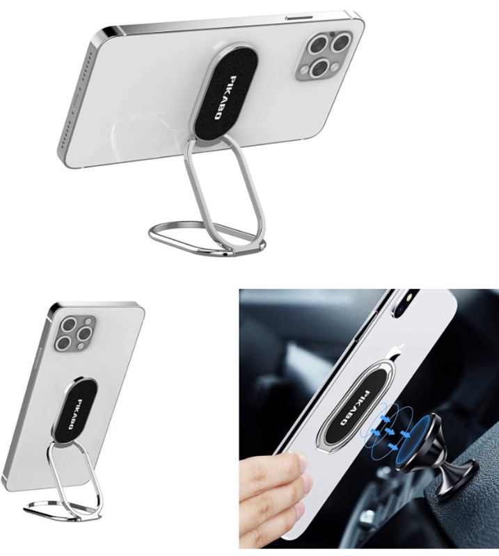 Photo 1 of Phone Ring Holder Finger Kickstand - Pikabo Foldable Cell Phone Stand for Desk and Magnetic Car Mount, 360 Degree Rotation Cell Phone Back Grip Compatible with All Smartphones and Tablets.(Silver)