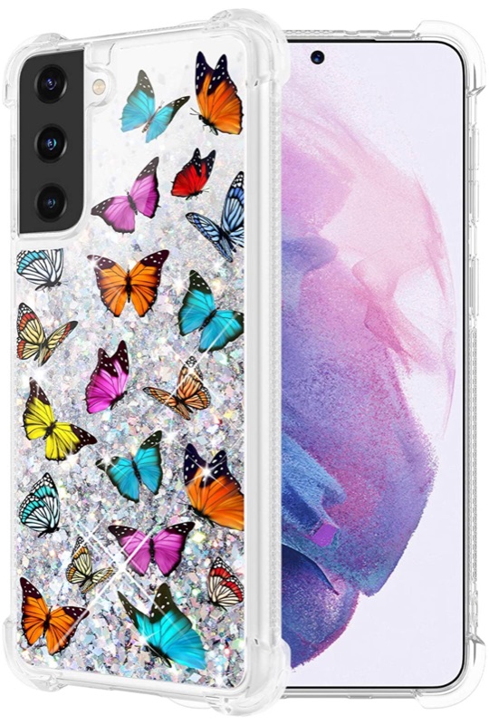 Photo 1 of Caka Case for Galaxy S21 Plus Case Glitter Flower Liquid Girly Bling Sparkle Girls Women Colorful Fashion Flowing Quicksand Bumper Cushion Case for Galaxy S21 Plus 6.7 inches 2021 (Butterfly)