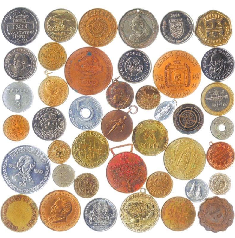 Photo 1 of 20 PCS Mix of EXONUMIA: Tokens, Medals, Souvenir Medallions, Elongated Coins.