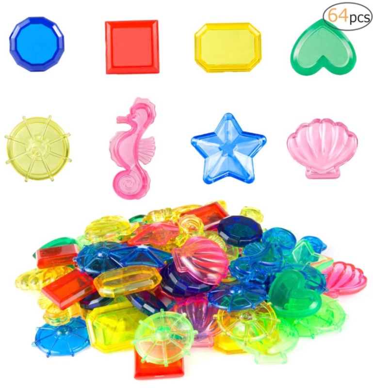 Photo 1 of 64 Pieces Sinking Dive Gem Pool Toy- Summer Underwater Swimming Creative Marine Life Plastic Diving Training Gems Toys for Summer Fun, Pool Play, Party Favors ( Random Color)