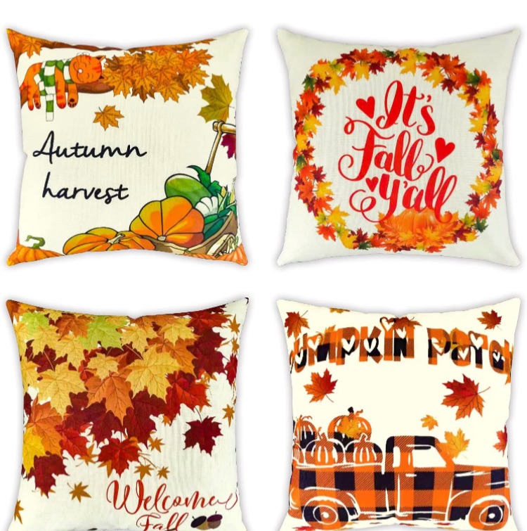 Photo 1 of BQN Fall Decor Pillow Covers 18x18 Set of 4, Harvest Pumpkin Maple Leaf Truck Buffalo Plaid Fall Throw Pillow, Outdoor Fall Pillows Decorative, Autumn Farmhouse Thanksgiving Cushion Case for Couch