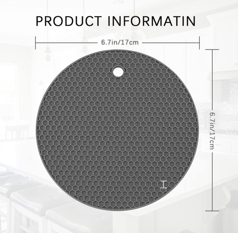 Photo 2 of 2 Packs I Trivets for Hot Pots and Pans,Silicone Pot Holders, (Gray, 4 PSC,?6.7inch/17cm) Drying Mat potholders Kitchen Tool (Heat Resistant to 440°F), Non-Slip & Heat Resistant Trivets Mats