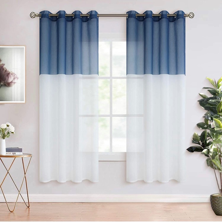 Photo 1 of BGment Color Block Sheer Curtains for Living Room - Faux Linen Grommet Light Filtering Semi Sheer Window Curtain Panels for Bedroom, Set of 2 Panels ( Each 52 x 72 Inch, Navy Blue )