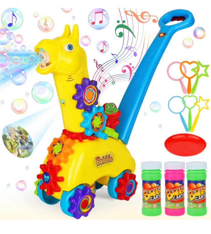 Photo 1 of Hapyland Bubble Machine for Toddlers, Bubble Lawn Mower for Kids Age 3 Bubble Blower Automatic Bubble Maker Indoor Push Toys Outdoor Giraffe Toys with Light & Music for Boys Girls 3 Year Old
