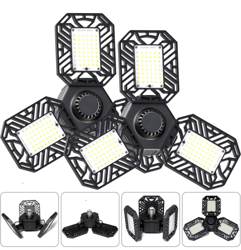 Photo 1 of Garage Lights 60W, E26/E27 Three-Leaf Garage Ceiling Light Fixtures, LED Shop Light with Adjustable Multi-Position Panels, Triple Glow Light for Garage, Workshop - 6000K 6000LM (2 Packs)