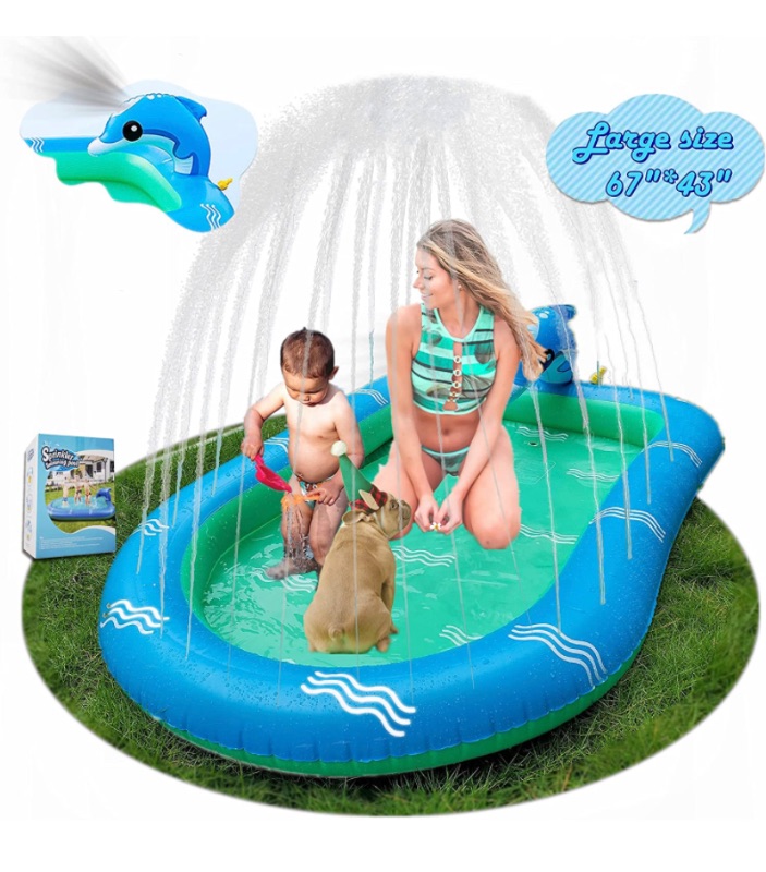 Photo 1 of Inflatable Splash Sprinkler Pad, Inflatable Wading Splash Pool Pad 3-in-1 Upgraded Dolphin Sprinkler Water Play Mat Toys Pool for Toddlers,Kids,Baby,Boys,Girls,Dogs / Garden,Backyard,Outdoor