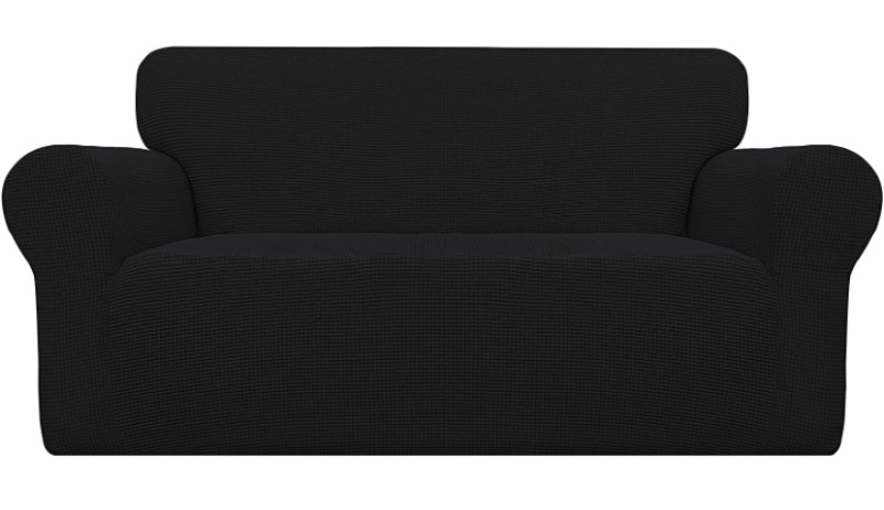 Photo 1 of Easy-Going Stretch Sofa Slipcover 1-Piece Sofa Cover Furniture Protector Couch Soft with Elastic Bottom Anti-Slip Foam Kids, Spandex Jacquard Small Checks (loveseat,Black)