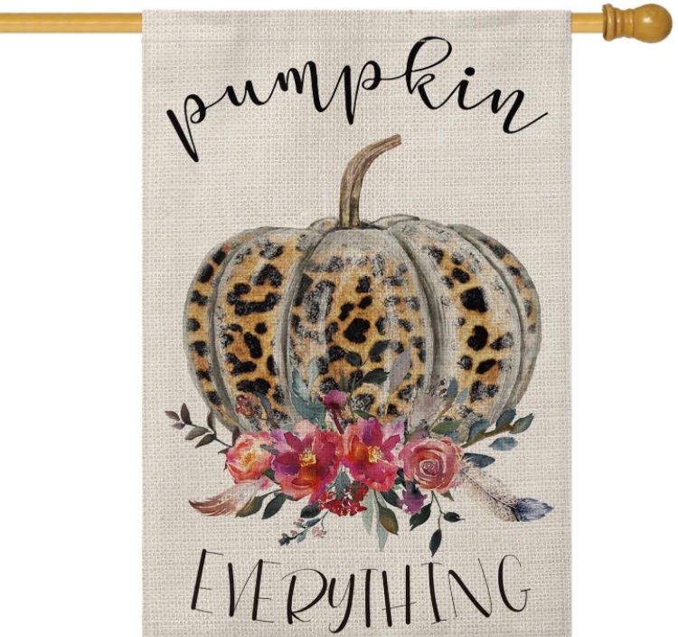 Photo 1 of AVOIN Pumpkin Everything Leopard Pumpkin House Flag Vertical Double Sized, Fall Thanksgiving Harvest Yard Outdoor Decoration 28 x 40 Inch