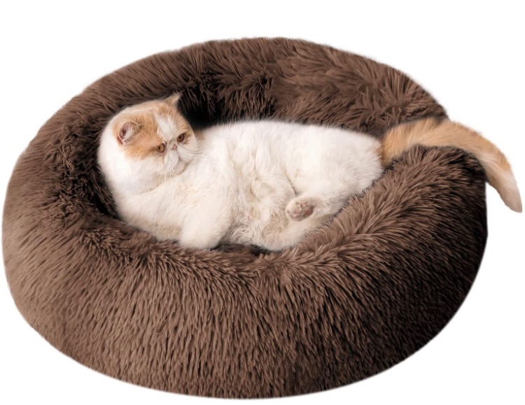 Photo 1 of BEDELITE Dog Bed Cat Bed - Round Dog Bed in Soft Faux Fur Pet Bed, Donut Calming Dog Bed & Cat Bed for Small Medium Dog & Cat 20/23/30 Inches Fit up to 15/25/45LBS (Grey, Blue, Brown) Washable