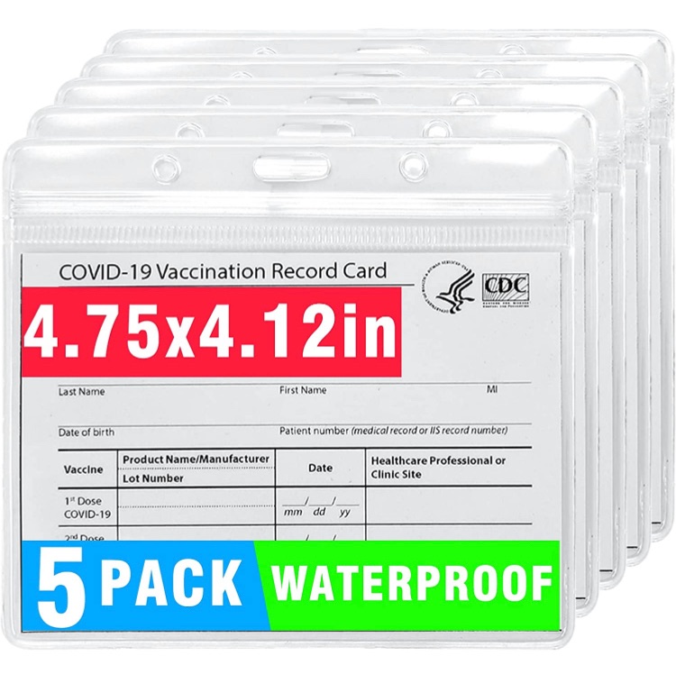 Photo 3 of 10 Pack CDC Vaccine Card Holder Protector Waterproof with 10 Lanyard

5Pack Vaccination Card Protector, 4 X 3" Immunization Record Vaccine Card Holder, Plastic Clear ID Card Holder Name Cards Badge Holders

5 Pack CDC Vaccine Card Holder Protector Waterpr