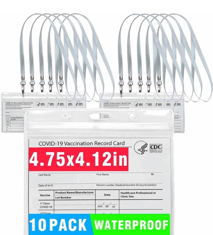 Photo 2 of 10 Pack CDC Vaccine Card Holder Protector Waterproof with 10 Lanyard

5Pack Vaccination Card Protector, 4 X 3" Immunization Record Vaccine Card Holder, Plastic Clear ID Card Holder Name Cards Badge Holders

5 Pack CDC Vaccine Card Holder Protector Waterpr