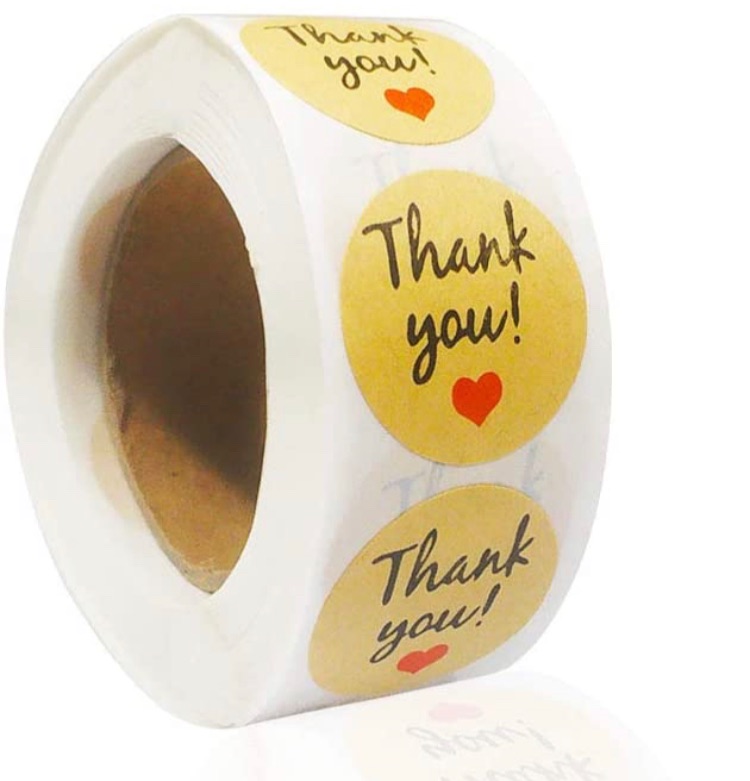 Photo 1 of 500 Pcs Thank You Stickers, 1 Inch Round Kraft Thank You Label Tags for Business, Online Retailers, Boutiques, Shops to Use on Bags, Boxes, and Envelope( Yellow) 6 rolls 3000 stickers total