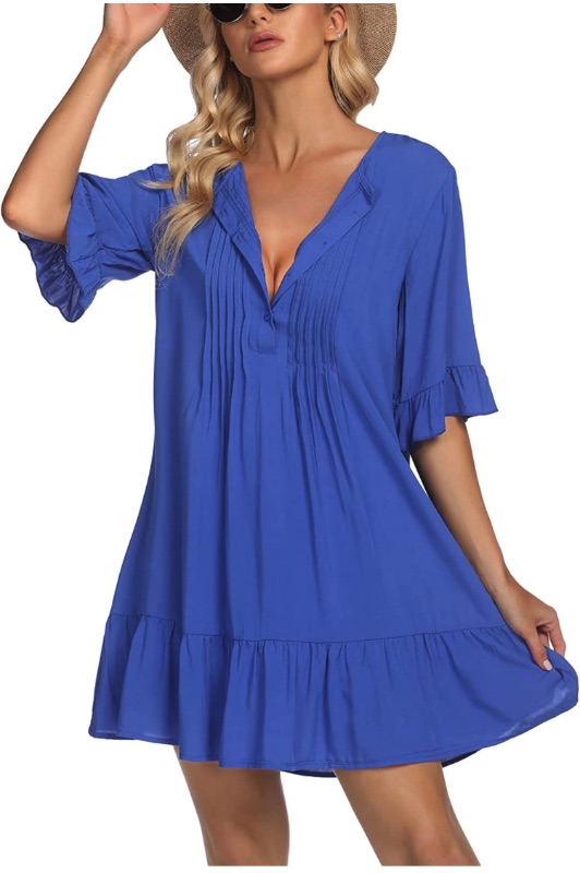 Photo 1 of AI'MAGE Women Swimsuit Cover Ups Shirt Button Down Bathing Suit Cover Up Dress Ruffle Sexy Beachwear size M