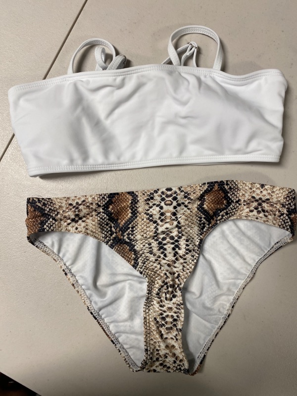 Photo 1 of Women’s 2 piece swimsuit white with leopard bottom size M